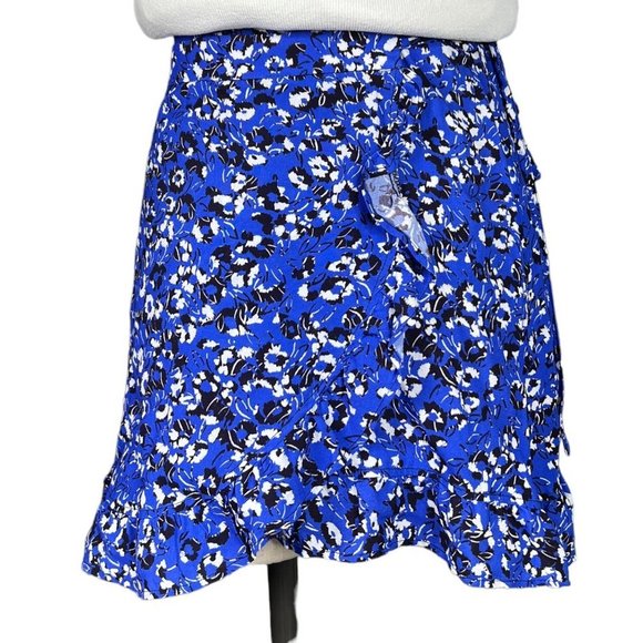 Zara Ruffle Faux Wrap Skirt Blue Floral Small - Picture 2 of 6